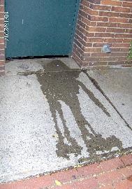 womans pee puddle in doorway